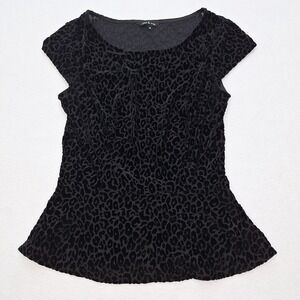 max & mia Top Womens Medium Black Velvet Burnout Leopard Print Whimsygoth
